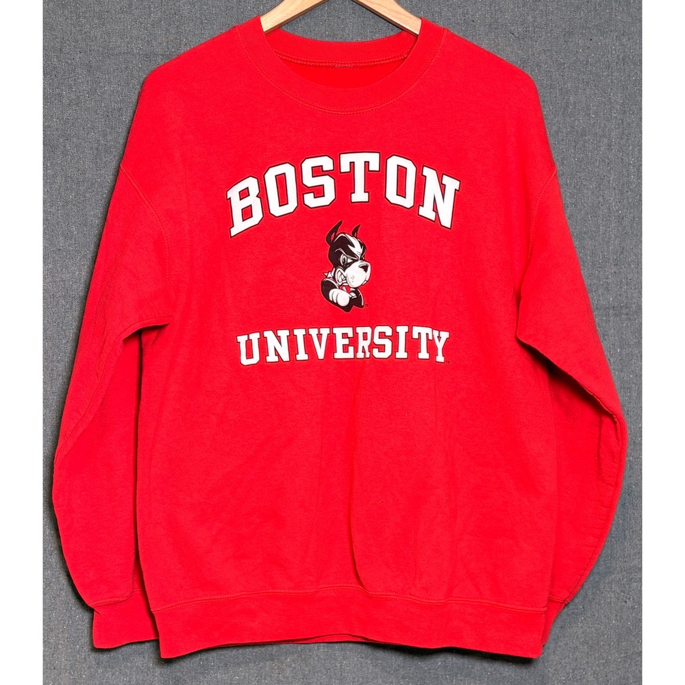 Boston University Sweatshirt Red BU Terriers Mascot Crewneck Pullover Large